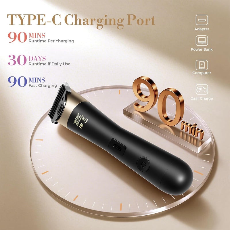 Flyant Bikini Trimmer for Women, 2 in 1 Electric Shaver for Women, Pubic Hair Trimmer Waterproof IPX7 with LED, Bikini Razor for Leg Arm Underarm Bikini Area, Christmas Gifts for Her - Black Gold - Image 5